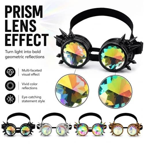 Lelinta Kaleidoscope Spiked Goggles with Adjustable Straps | Blue-Purple Spike thumbnail 9