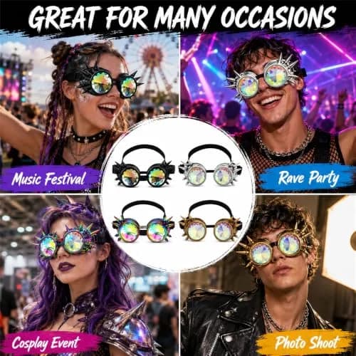 Lelinta Kaleidoscope Spiked Goggles with Adjustable Straps | Blue-Purple Spike thumbnail 2