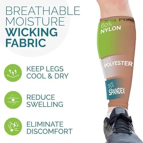 Run Forever Calf Compression Sleeve Large Beige | 20-30mmHg Graduated Support for Shin Splints & Varicose Veins thumbnail 3