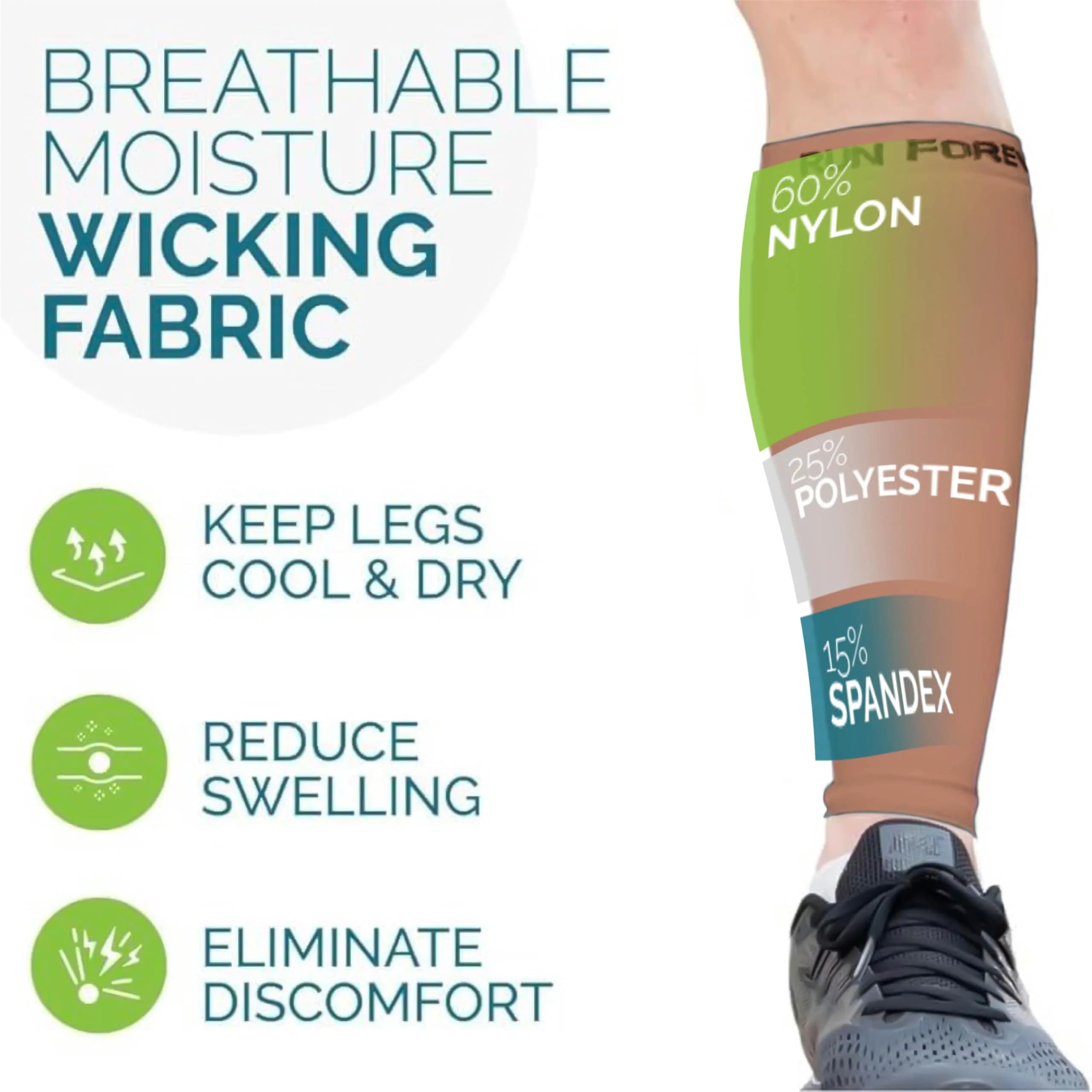 Run Forever Calf Compression Sleeve XL Beige | 20-30mmHg Graduated Support for Shin Splints & Cramps - view 3