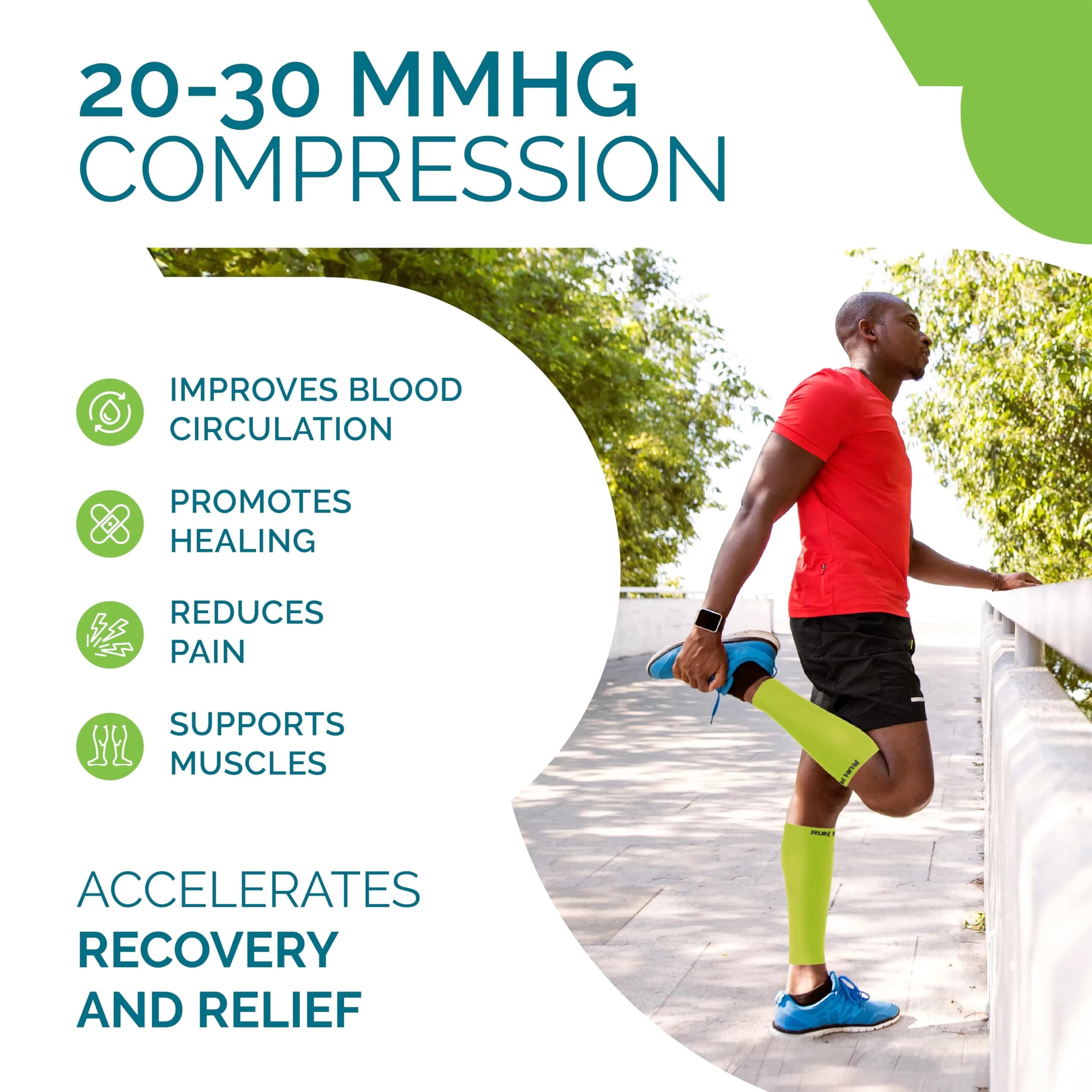 Run Forever Calf Compression Sleeve Large Yellow | 20-30mmHg Graduated Compression for Pain Relief & Recovery - view 4