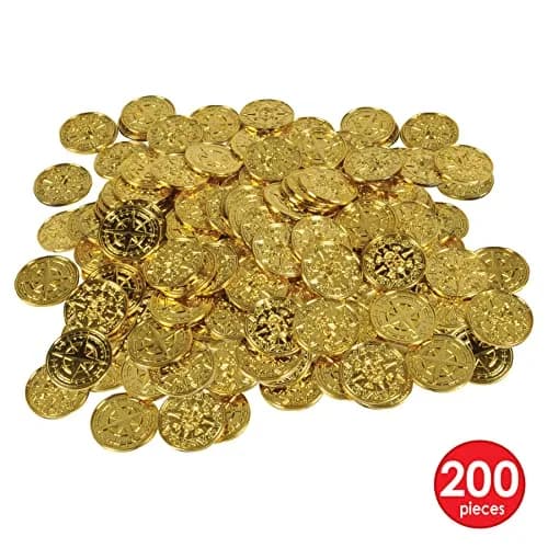 Beistle Plastic Gold Pirate Coins – Pack of 200, Double-Sided Treasure | Pirate-themed party décor thumbnail 4
