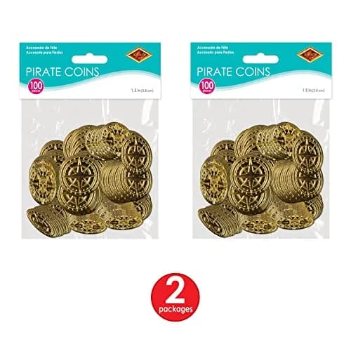 Beistle Plastic Gold Pirate Coins – Pack of 200, Double-Sided Treasure | Pirate-themed party décor thumbnail 6
