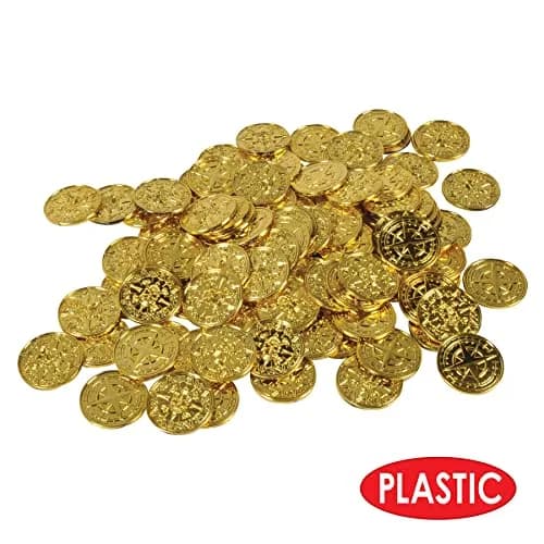 Beistle Plastic Gold Pirate Coins – Pack of 200, Double-Sided Treasure | Pirate-themed party décor thumbnail 3