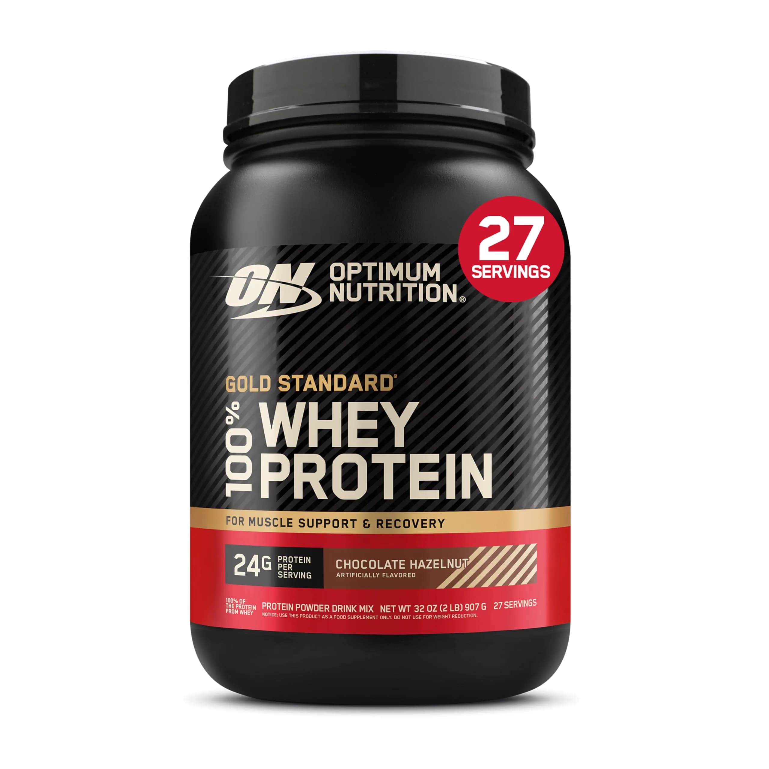 Optimum Nutrition Gold Standard Chocolate Hazelnut Whey Protein Powder | 2 lb (907g) | 24g Protein Per Scoop - main product image