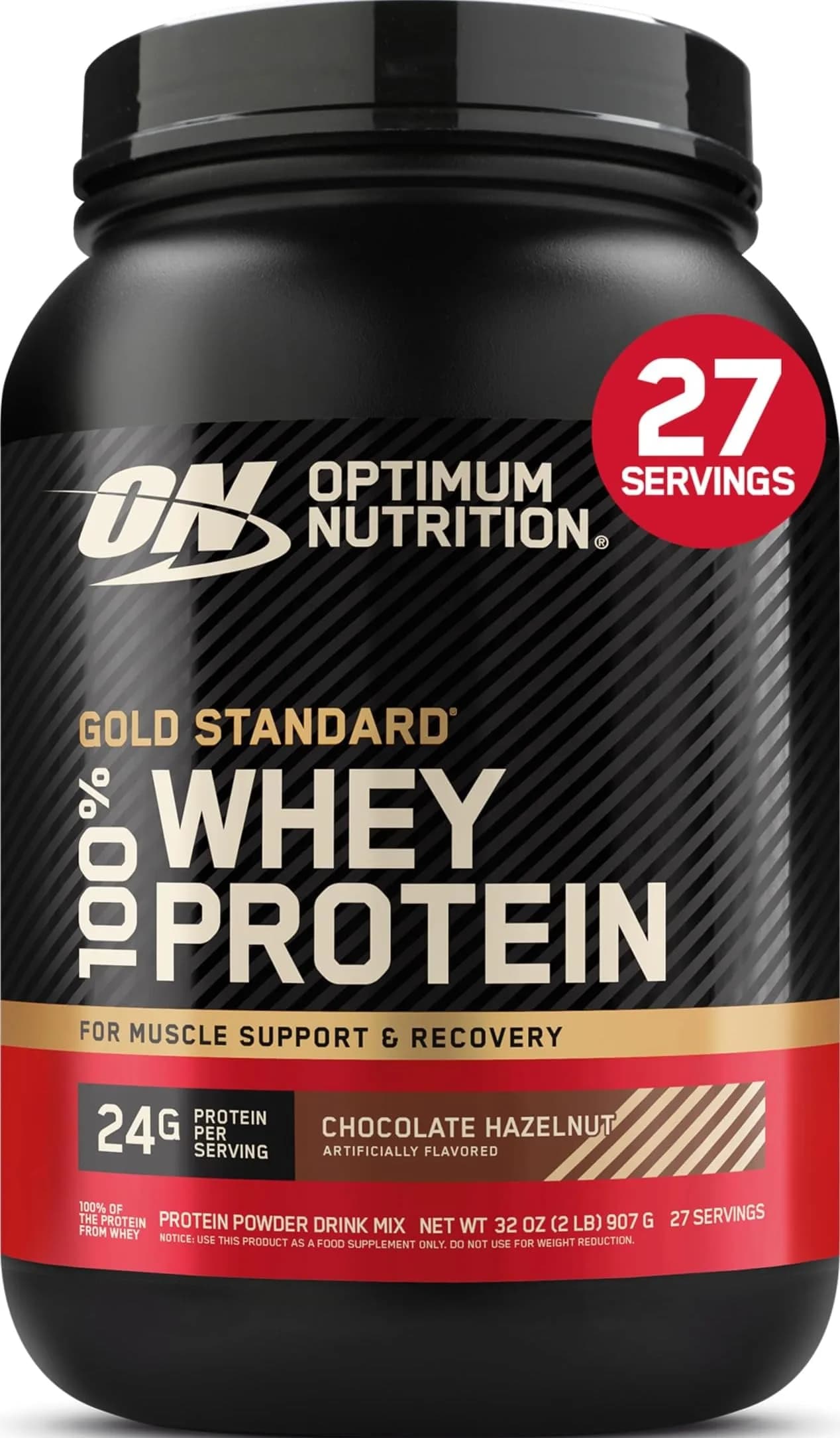 Optimum Nutrition Gold Standard Chocolate Hazelnut Whey Protein Powder 907g (2 Pound) | High Protein for Muscle Recovery
