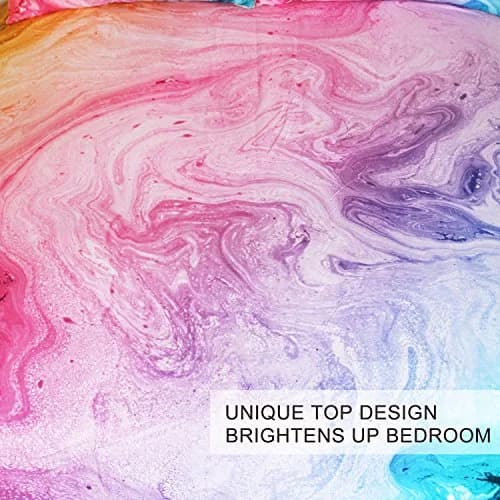 BlessLiving Duvet Cover Set, Colorful Marble Pastel Pink, Queen 3-Piece | Microfiber, Bright Abstract Art, Easy Care thumbnail 4
