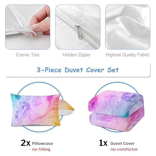 BlessLiving Duvet Cover Set, Colorful Marble Pastel Pink, Queen 3-Piece | Microfiber, Bright Abstract Art, Easy Care thumbnail 5