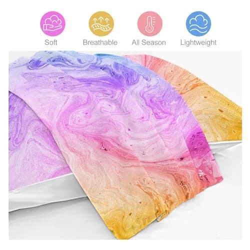 BlessLiving Duvet Cover Set, Colorful Marble Pastel Pink, Queen 3-Piece | Microfiber, Bright Abstract Art, Easy Care thumbnail 6