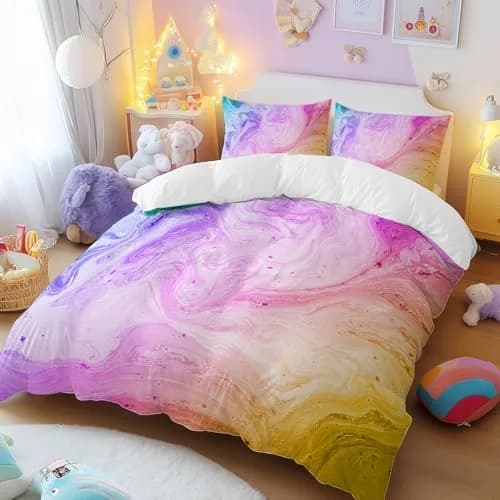 BlessLiving Duvet Cover Set, Colorful Marble Pastel Pink, Queen 3-Piece | Microfiber, Bright Abstract Art, Easy Care thumbnail 2