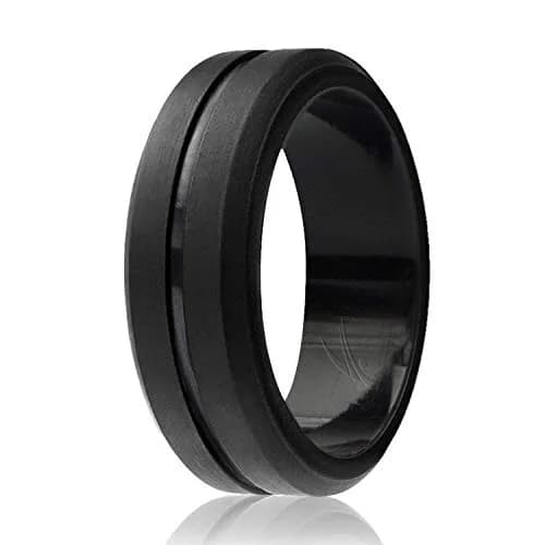 ROQ Black Silicone Wedding Ring for Men, Size 14 (8mm Wide, 2mm Thick) | Comfort Fit Breathable Rubber Band thumbnail 1
