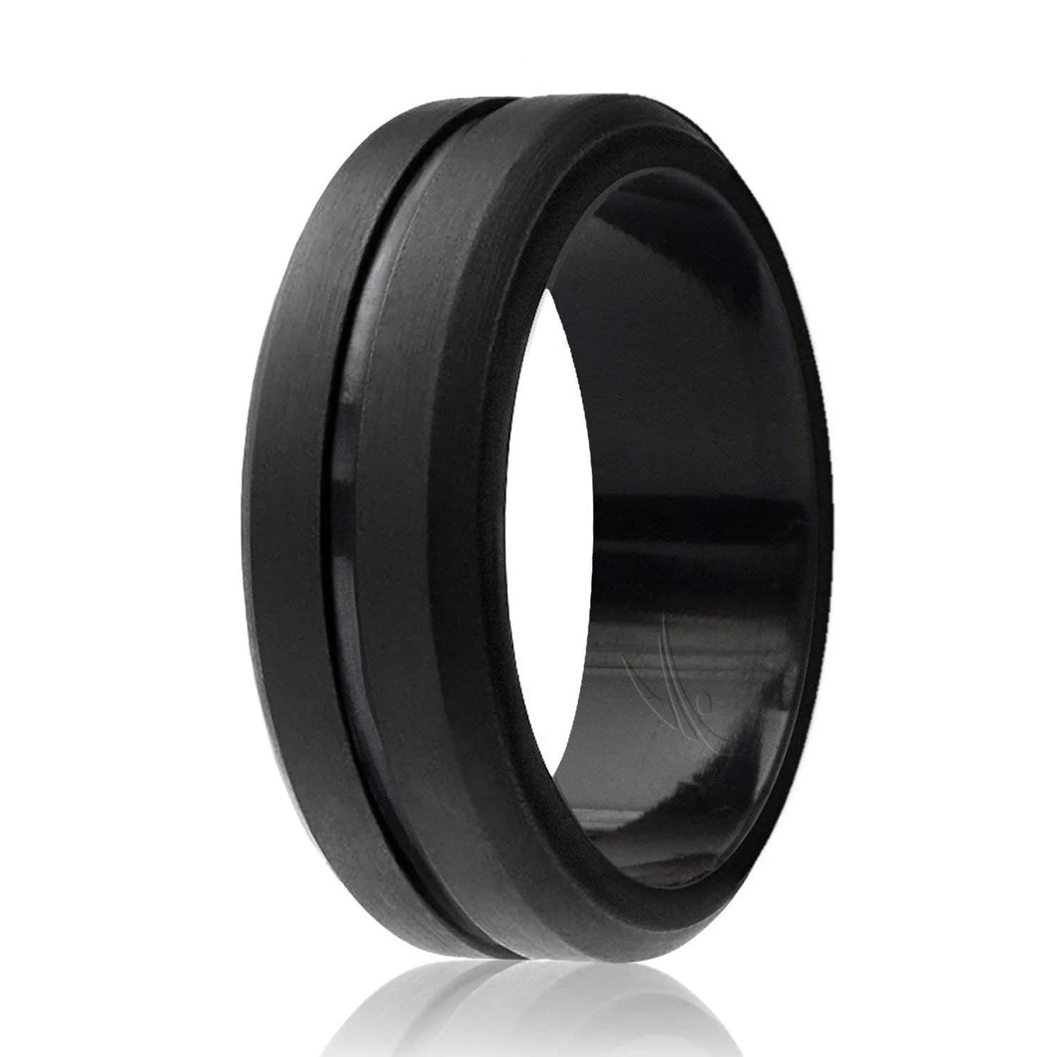 ROQ Black Silicone Wedding Ring for Men, Size 14 (8mm Wide, 2mm Thick) | Comfort Fit Breathable Rubber Band - main product image