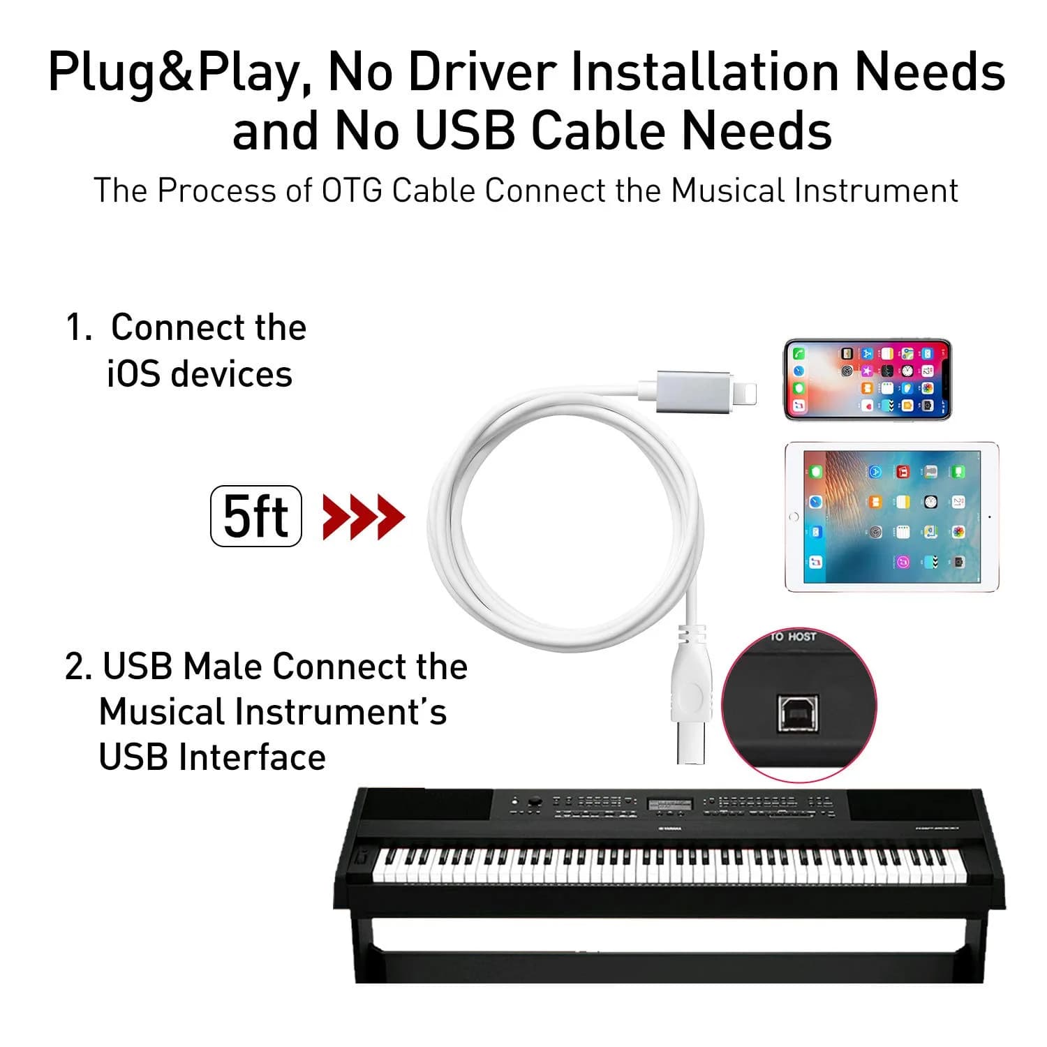 MeloAudio Lightning to MIDI Cable 1.5m (5ft) | Connect iOS to Musical Instruments - view 5