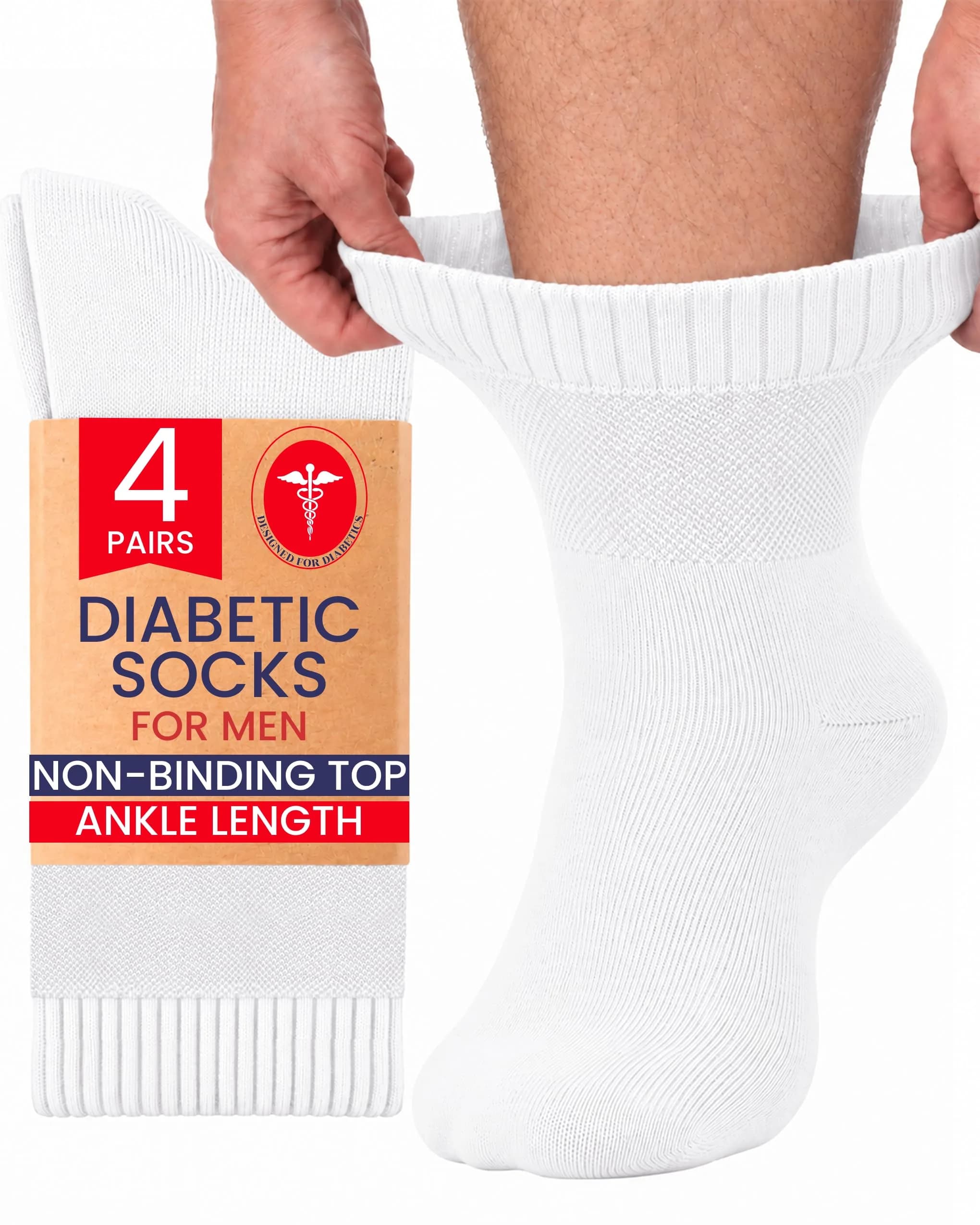 Hugh Ugoli Diabetic Socks for Men, Loose Ankle Rayon, Extra-Wide, Thin, Seamless Toe, Non-Binding Top, 4 Pairs, White, Shoe Size: 8-11 | Breathable & Soft — 02- White (4 Pairs)