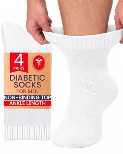 Hugh Ugoli Diabetic Socks for Men, Loose Ankle Rayon, Extra-Wide, Thin, Seamless Toe, Non-Binding Top, 4 Pairs, White, Shoe Size: 8-11 | Breathable & Soft thumbnail 1