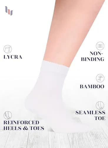 Hugh Ugoli Diabetic Socks for Men, Loose Ankle Rayon, Extra-Wide, Thin, Seamless Toe, Non-Binding Top, 4 Pairs, White, Shoe Size: 8-11 | Breathable & Soft thumbnail 2