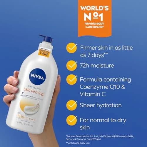 NIVEA Sheer Hydration Skin Firming Body Lotion with Q10 & Vitamin C, 1000ml (33.8 Fl Oz) | Firms Skin in 7 Days thumbnail 3