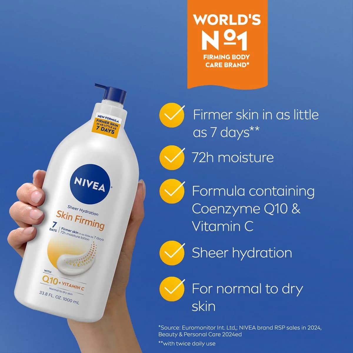 NIVEA Sheer Hydration Skin Firming Body Lotion with Q10 & Vitamin C, 1000ml (33.8 Fl Oz) | Firms Skin in 7 Days - view 3