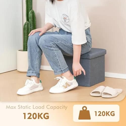 B FSOBEIIALEO Storage Ottoman Cube, 11.8" Linen Grey | Small Foldable Footstool & Storage thumbnail 4