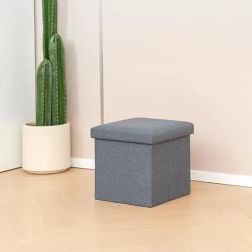 B FSOBEIIALEO Storage Ottoman Cube, 11.8" Linen Grey | Small Foldable Footstool & Storage thumbnail 7