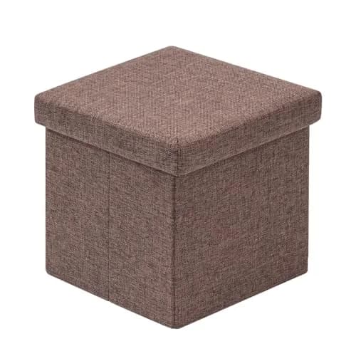 B FSOBEIIALEO Storage Ottoman Cube, 11.8" Linen Small Ottoman, Brown | Space-Saving, Durable & Foldable thumbnail 1