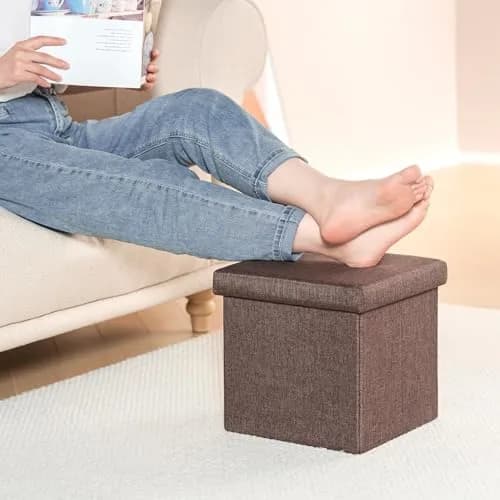 B FSOBEIIALEO Storage Ottoman Cube, 11.8" Linen Small Ottoman, Brown | Space-Saving, Durable & Foldable thumbnail 5