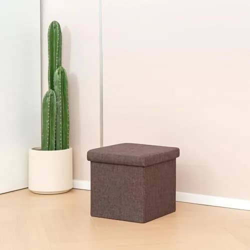 B FSOBEIIALEO Storage Ottoman Cube, 11.8" Linen Small Ottoman, Brown | Space-Saving, Durable & Foldable thumbnail 6