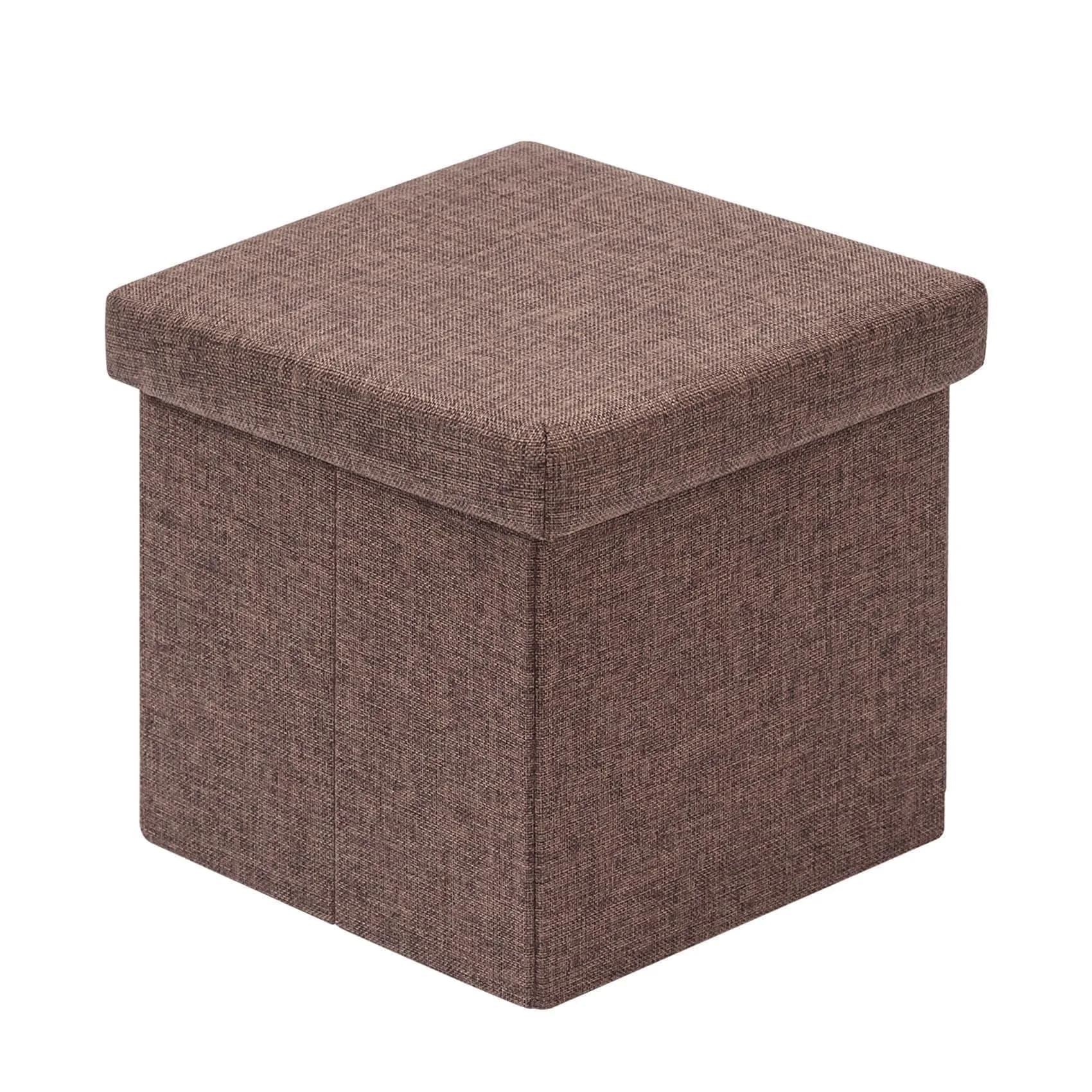 B FSOBEIIALEO Storage Ottoman Cube, 11.8" Linen Small Ottoman, Brown | Space-Saving, Durable & Foldable