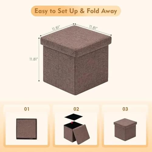 B FSOBEIIALEO Storage Ottoman Cube, 11.8" Linen Small Ottoman, Brown | Space-Saving, Durable & Foldable thumbnail 2
