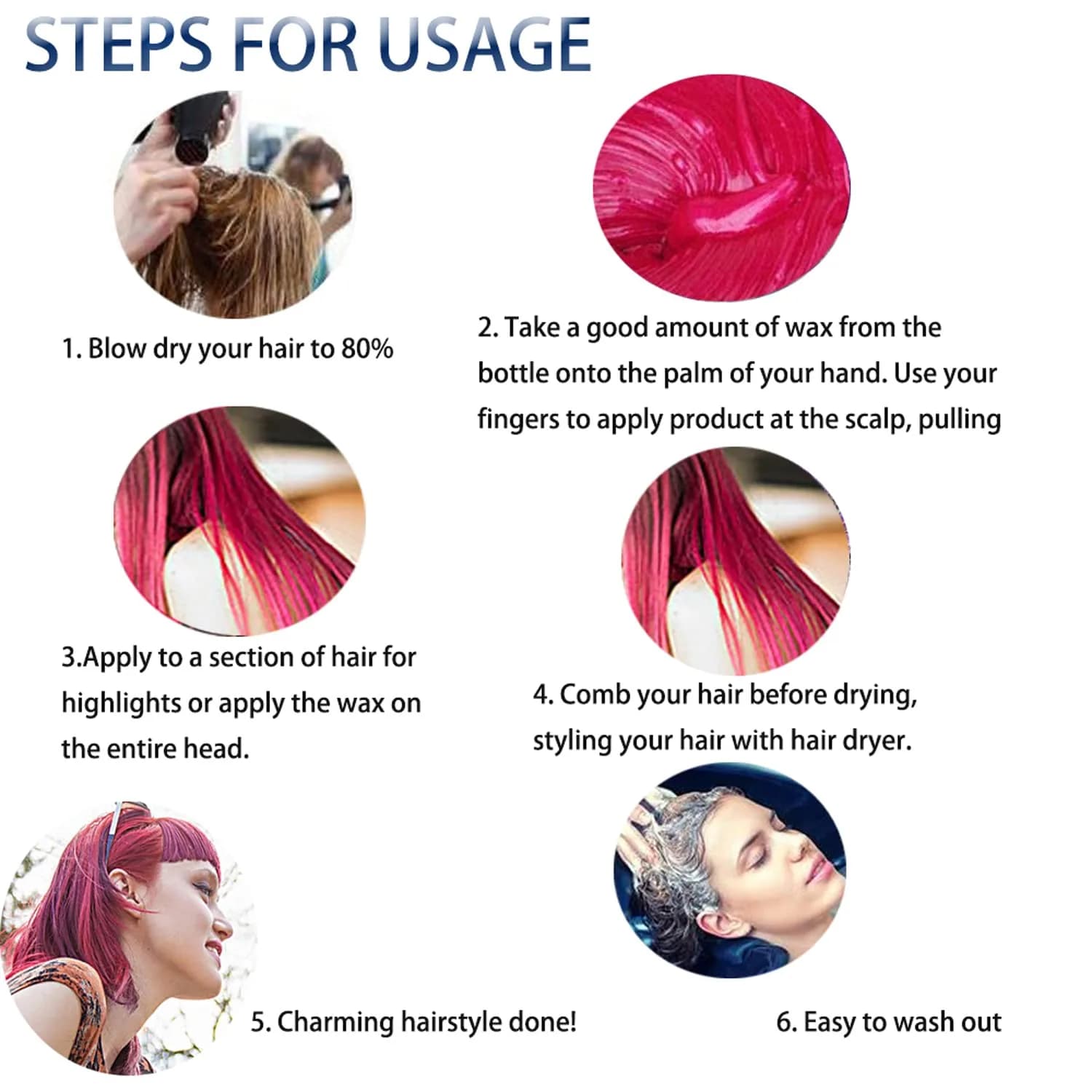SWAKER Pink Red Hair Color Wax 120g (4.23 oz) | Temporary Styling Cream for Parties & Events - view 3