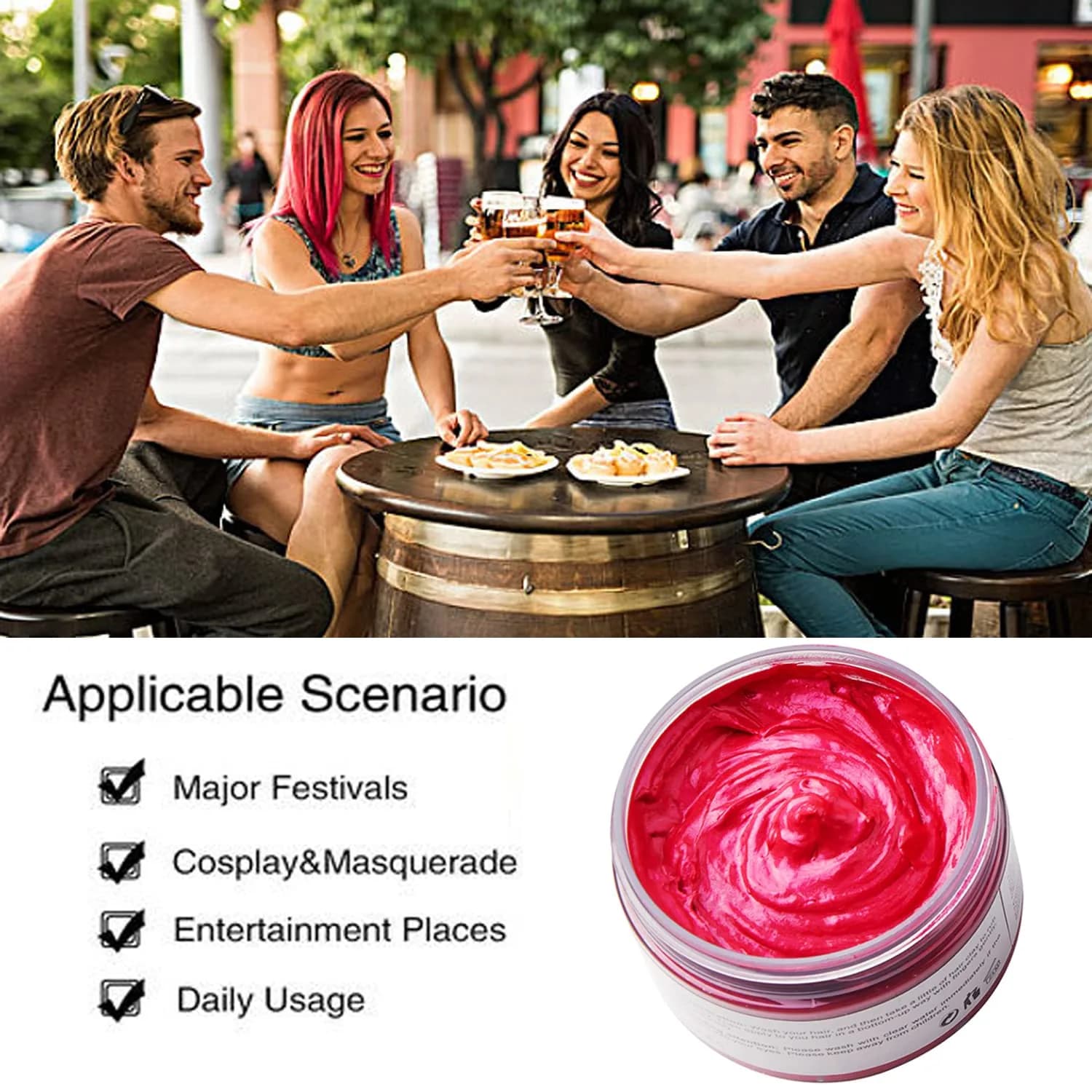 SWAKER Pink Red Hair Color Wax 120g (4.23 oz) | Temporary Styling Cream for Parties & Events - view 4