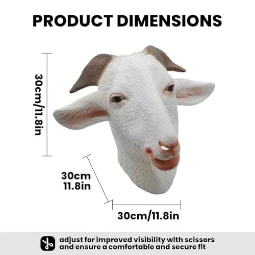 CreepyParty Goat Mask Full Head Natural Latex Animal Costume for Halloween Party | Adult Men's White thumbnail 7