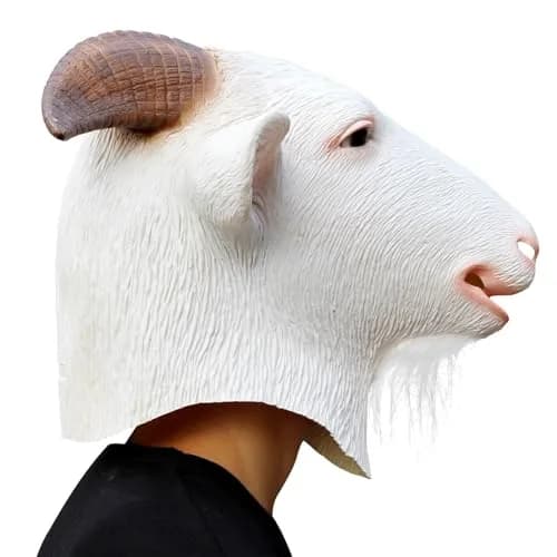 CreepyParty Goat Mask Full Head Natural Latex Animal Costume for Halloween Party | Adult Men's White thumbnail 2