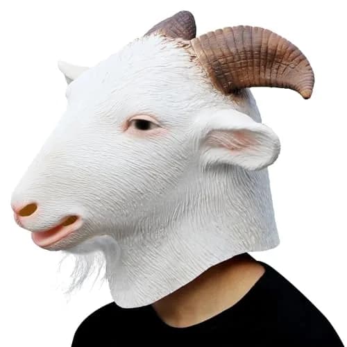 CreepyParty Goat Mask Full Head Natural Latex Animal Costume for Halloween Party | Adult Men's White thumbnail 3