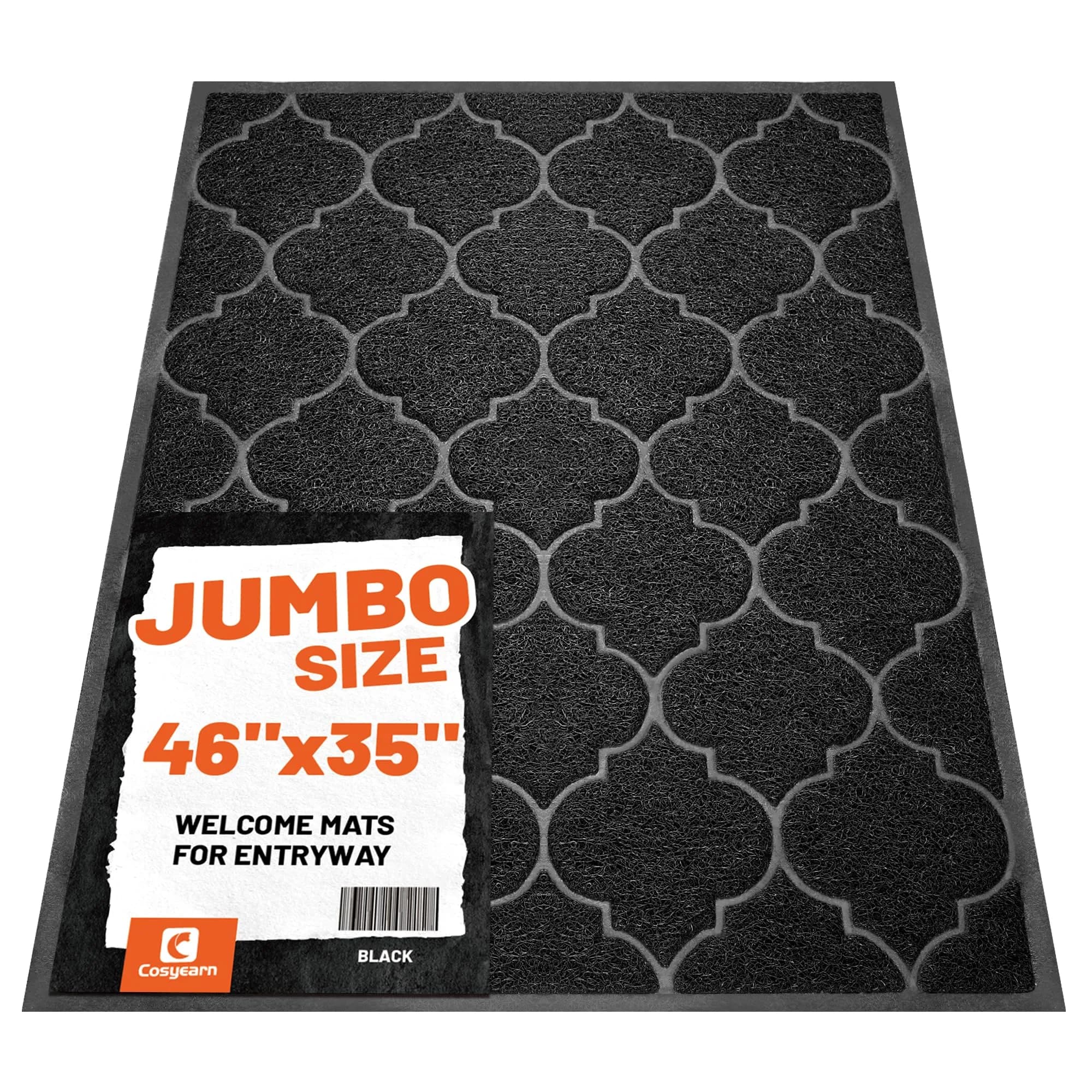 Cosyearn Door Mat, 46x35, Black | Waterproof, Non-Slip Indoor Outdoor Entryway Doormat