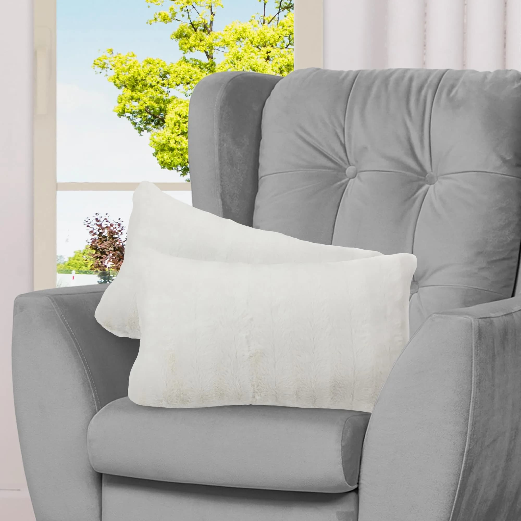 Cheer Collection Faux Fur Throw Pillows - 12" x 20" | White Accent Decor (70-120 chars) — White