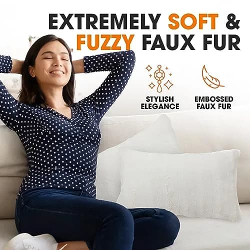 Cheer Collection Faux Fur Throw Pillows - 12" x 20" | White Accent Decor (70-120 chars) thumbnail 4