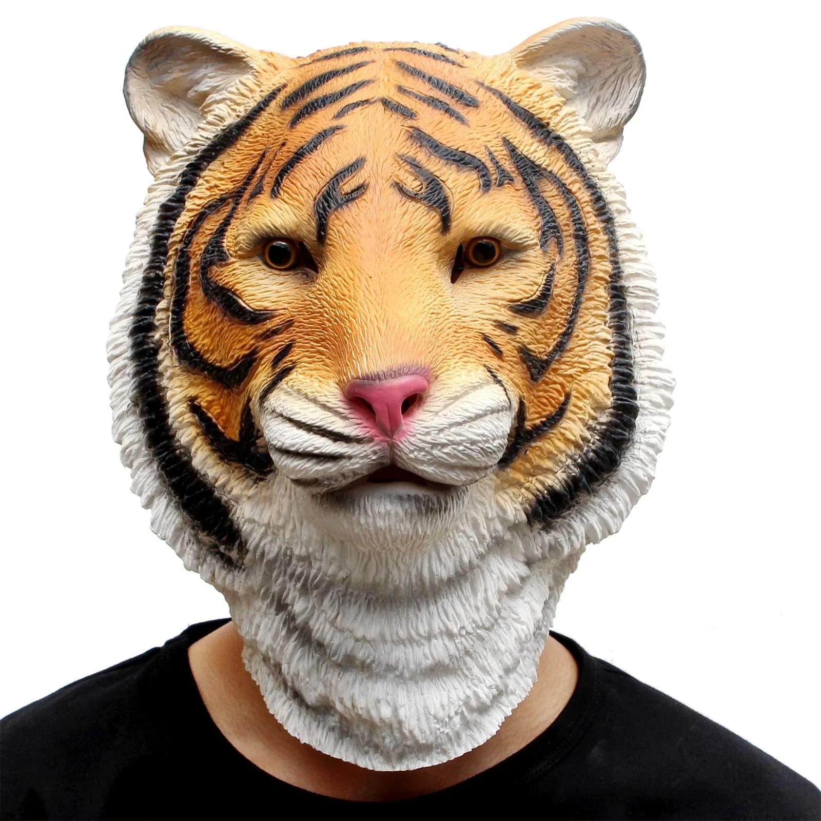 CreepyParty Tiger Mask for Adults, Natural Latex Full Head Mask | Halloween Cosplay Wildlife - main product image