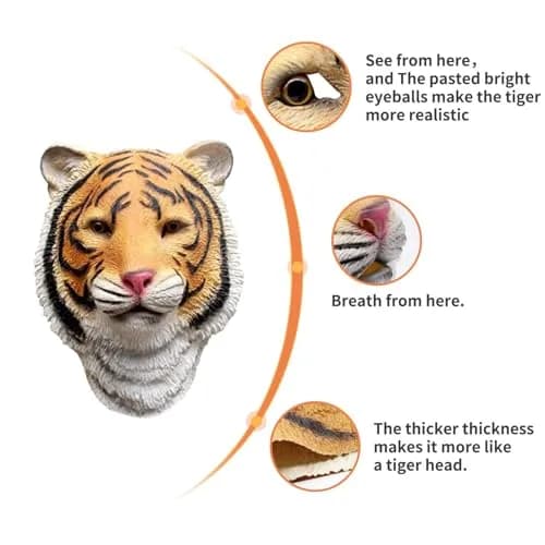CreepyParty Tiger Mask for Adults, Natural Latex Full Head Mask | Halloween Cosplay Wildlife thumbnail 4