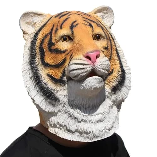 CreepyParty Tiger Mask for Adults, Natural Latex Full Head Mask | Halloween Cosplay Wildlife thumbnail 5