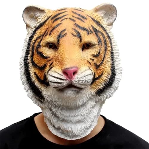 CreepyParty Tiger Mask for Adults, Natural Latex Full Head Mask | Halloween Cosplay Wildlife thumbnail 1
