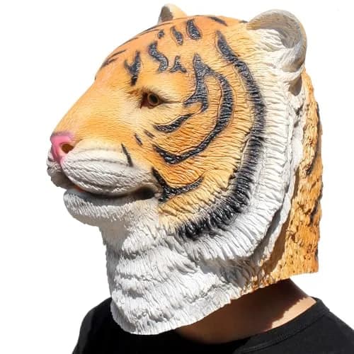 CreepyParty Tiger Mask for Adults, Natural Latex Full Head Mask | Halloween Cosplay Wildlife thumbnail 2