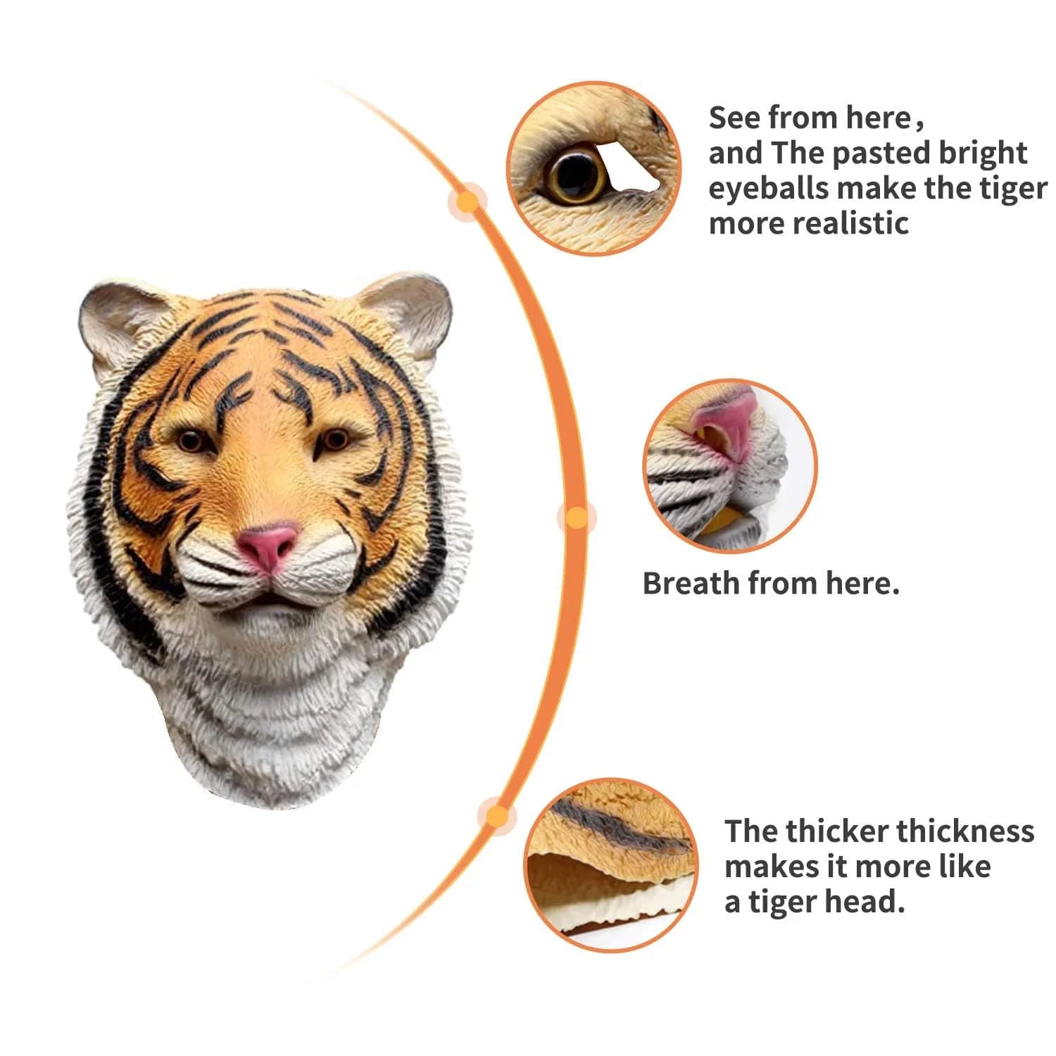 CreepyParty Tiger Mask for Adults, Natural Latex Full Head Mask | Halloween Cosplay Wildlife - view 4