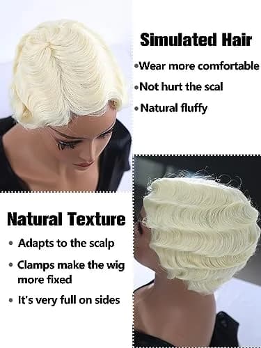 Sheila Beauty Short Wigs Pixie Curly Synthetic Hair Wavy Wig Light yellow White | Natural Look thumbnail 6