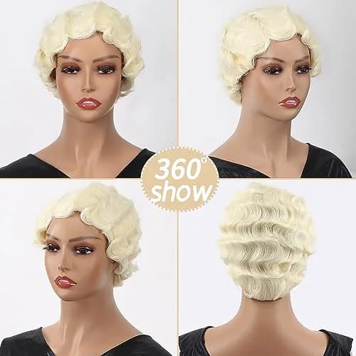 Sheila Beauty Short Wigs Pixie Curly Synthetic Hair Wavy Wig Light yellow White | Natural Look thumbnail 7