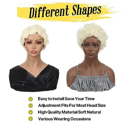 Sheila Beauty Short Wigs Pixie Curly Synthetic Hair Wavy Wig Light yellow White | Natural Look thumbnail 8