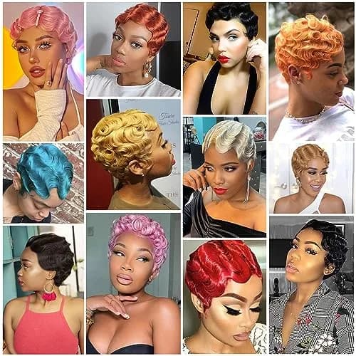 Sheila Beauty Short Wigs Pixie Curly Synthetic Hair Wavy Wig Light yellow White | Natural Look thumbnail 9