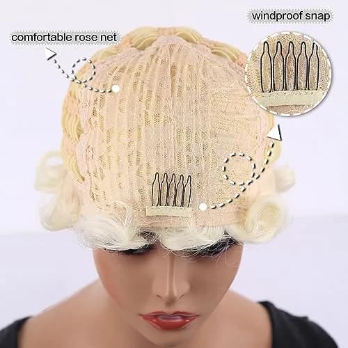 Sheila Beauty Short Wigs Pixie Curly Synthetic Hair Wavy Wig Light yellow White | Natural Look thumbnail 3
