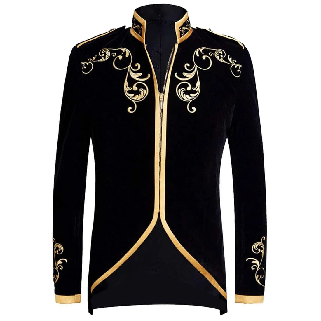 PYJTRL Mens Stylish Blazer Suit Jacket 38 | Velvet Gold Embroidery Slim Fit