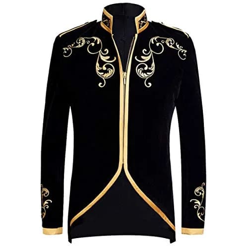 PYJTRL Mens Stylish Blazer Suit Jacket 38 | Velvet Gold Embroidery Slim Fit thumbnail 1